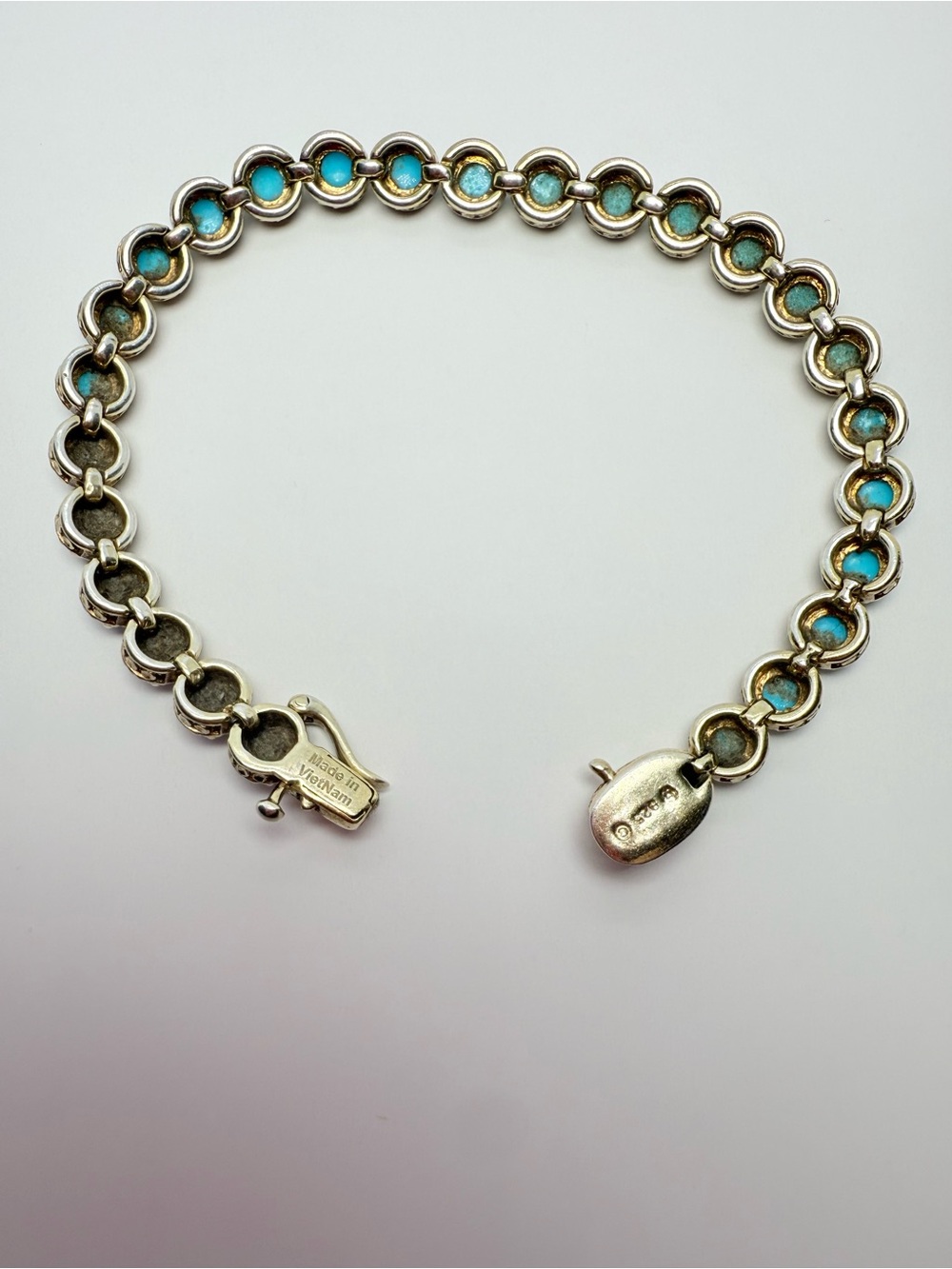 Stunning Vintage Turquoise Tennis Bracelet - Gold Over Sterling Silver! - Picture 2 of 8